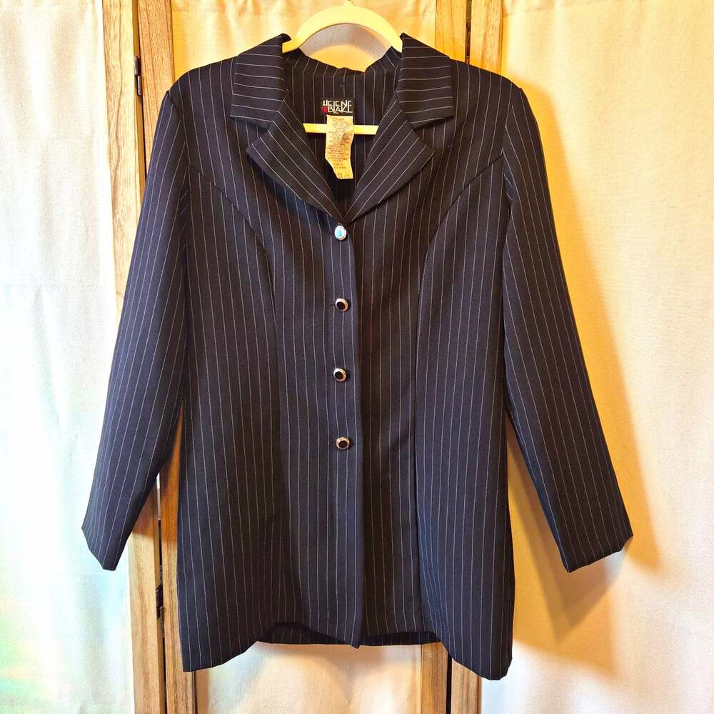 Vintage Helene Blake 8 Black women's Pinstripe Button Up Blazer 80s 90s retro